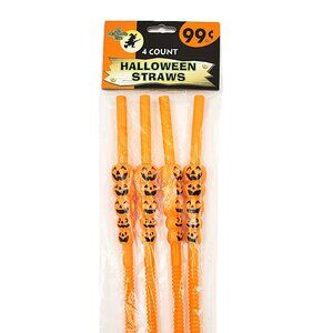 Vintage “All Hallow’s Eve” Halloween Jack-O’-Lantern Straws – Set of 4 – NEW